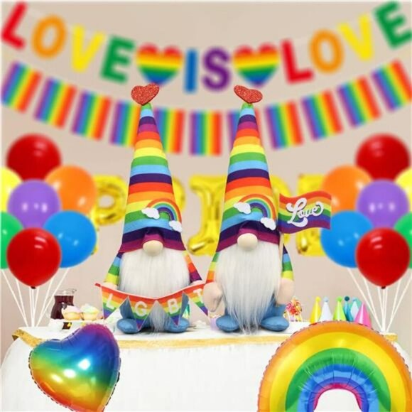 Pride Rainbow Gnome Plush Set LGBTQ Decor Gay Lesbian Gifts Home Office Shelf - Picture 6 of 8